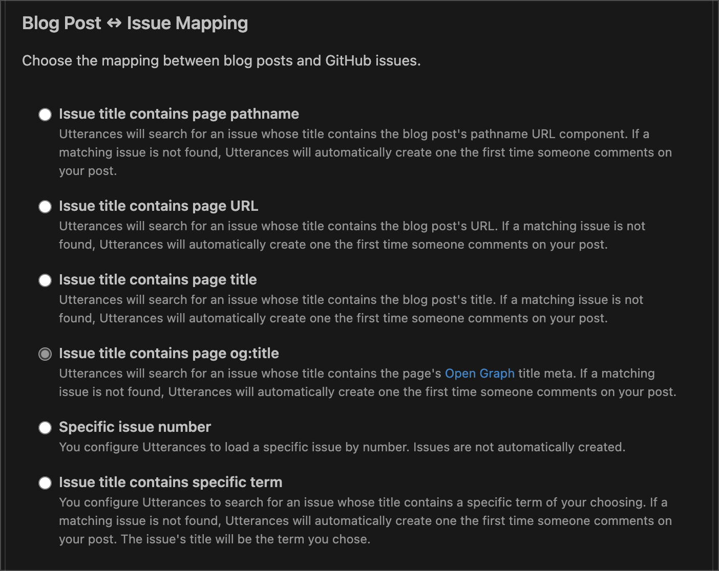 Utterances Comments to Blog Post Mapping